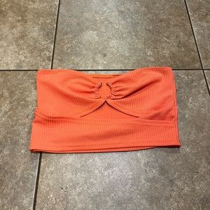 SHEIN orange ribbed strapless cut out top